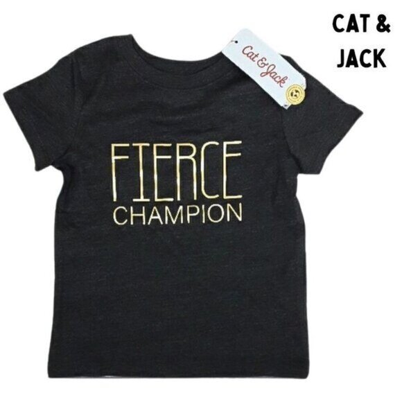 Cat & Jack T Shirt Boys Size 18M “Fierce Champion” Graphic Tee Gray Short Sleeve - Picture 1 of 4